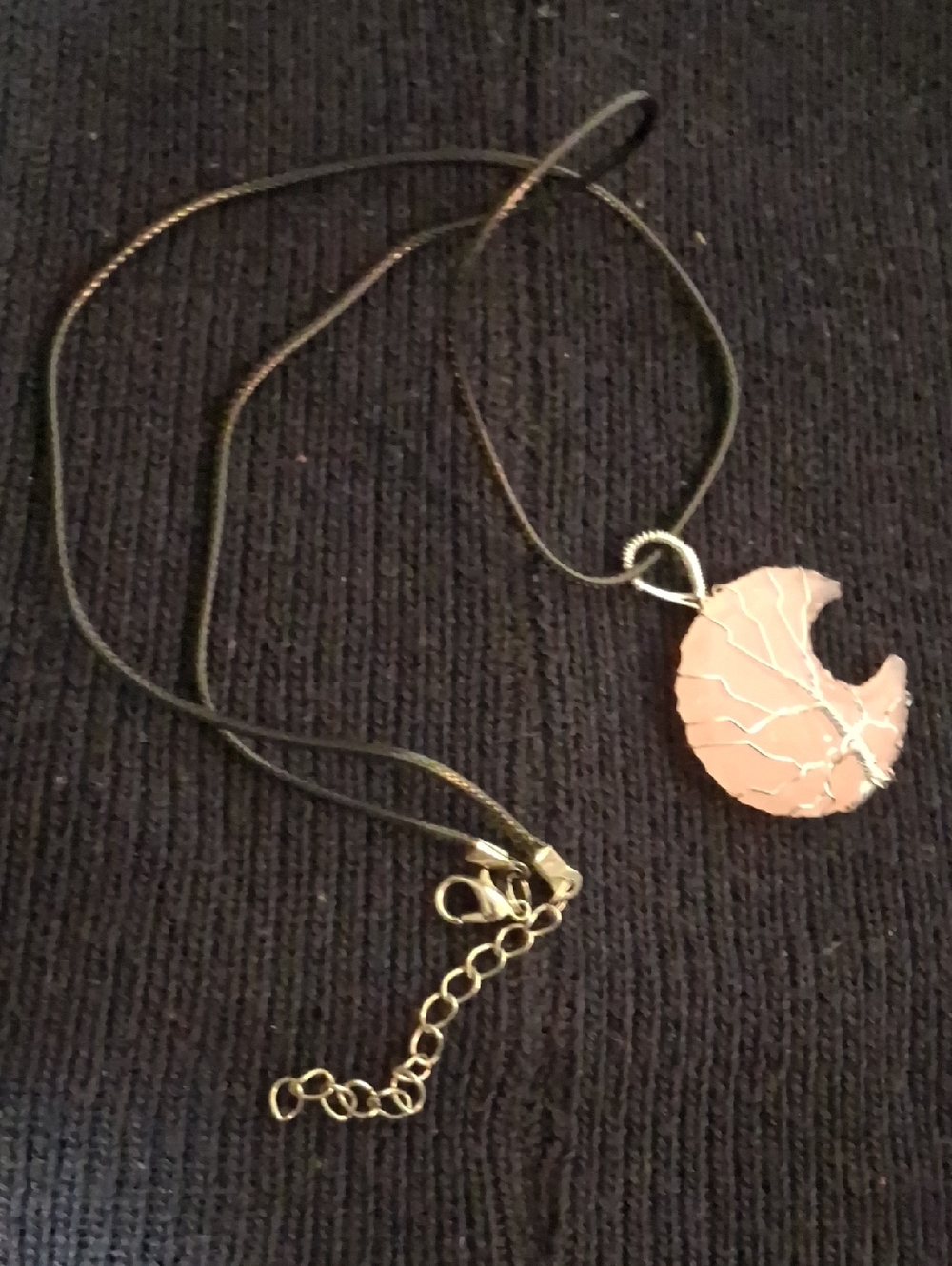 Pink Crescent Pendant Necklace with Silver Wire Accent